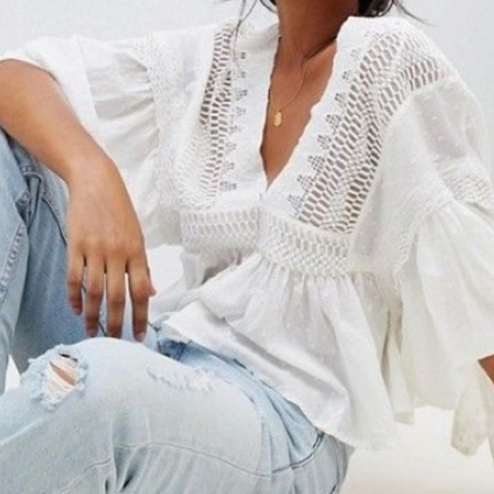 Free People Drive You Mad Blouse Cotton Lacey Embroidered Ivory Size Md & Lg NWT - Picture 6 of 16